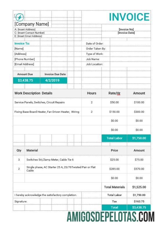 para download Modelo de fatura de ordem de serviço elétrico